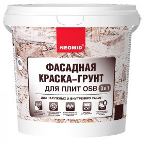 Краска-Грунт Фасадная для Плит OSB 3в1 Neomid 1кг Белая для Внутренних и Наружных Работ / Неомид.