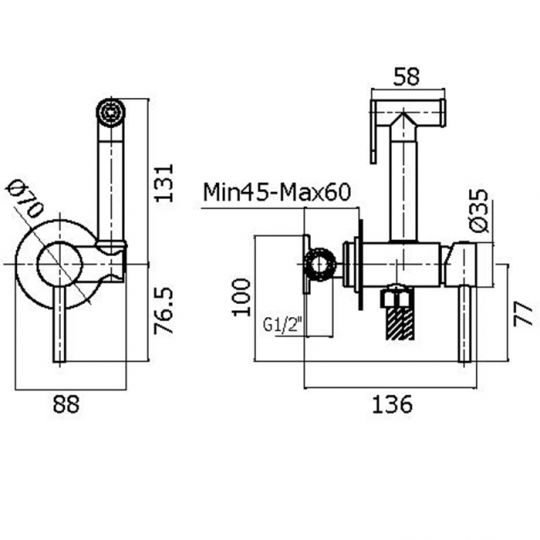 Гигиенический душ со смесителем Plumberia Selection IXO XO2000BO душ и держатель из металла шланг PVC 1250 мм схема 4