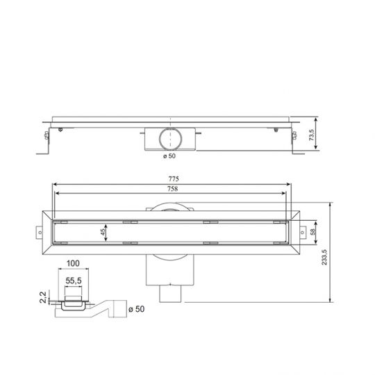 Трап душевой в пол Plumberia Selection PS IN-TILE PST80 комбинированный затвор 6x80 схема 2