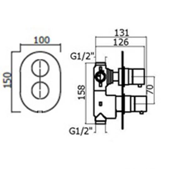 Смеситель термостат встраиваемый Plumberia Selection XOT5040 для душа 2 выхода со встраиваемой частью схема 6