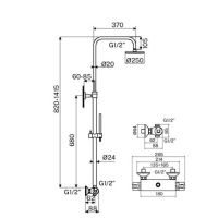 Душевая колонна телескопическая поворотная Plumberia Selection IXO XO6302 верхний душ 250 мм ручной душ 1 режим шланг 150 мм схема 6