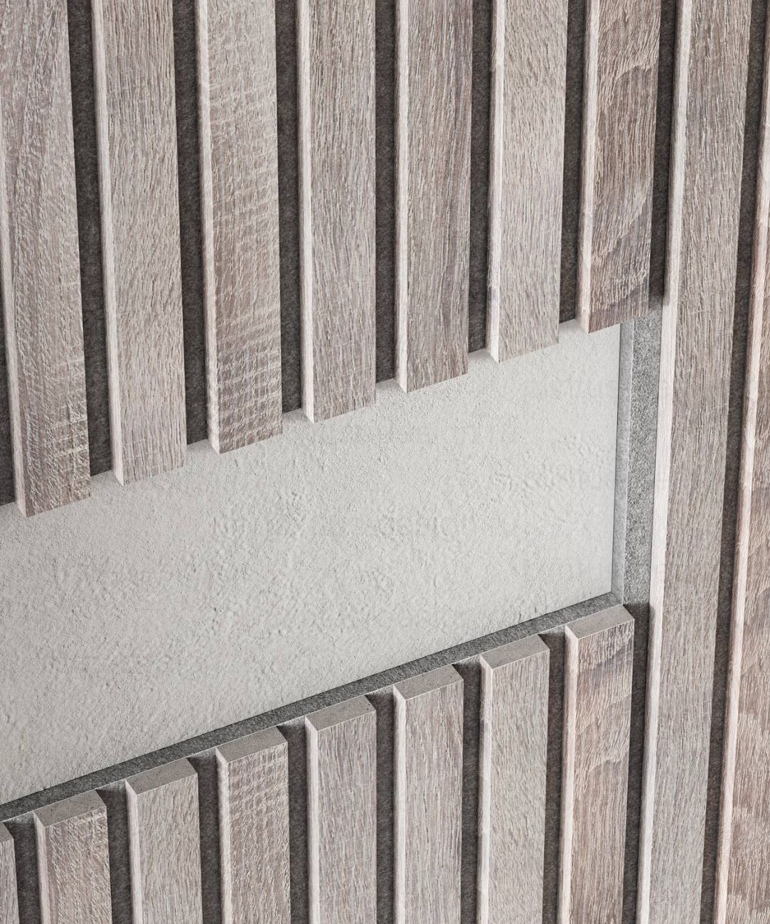 Акустическая панель, черный войлок, рейки МДФ, дуб дымчатый, 600х19, 1200 мм