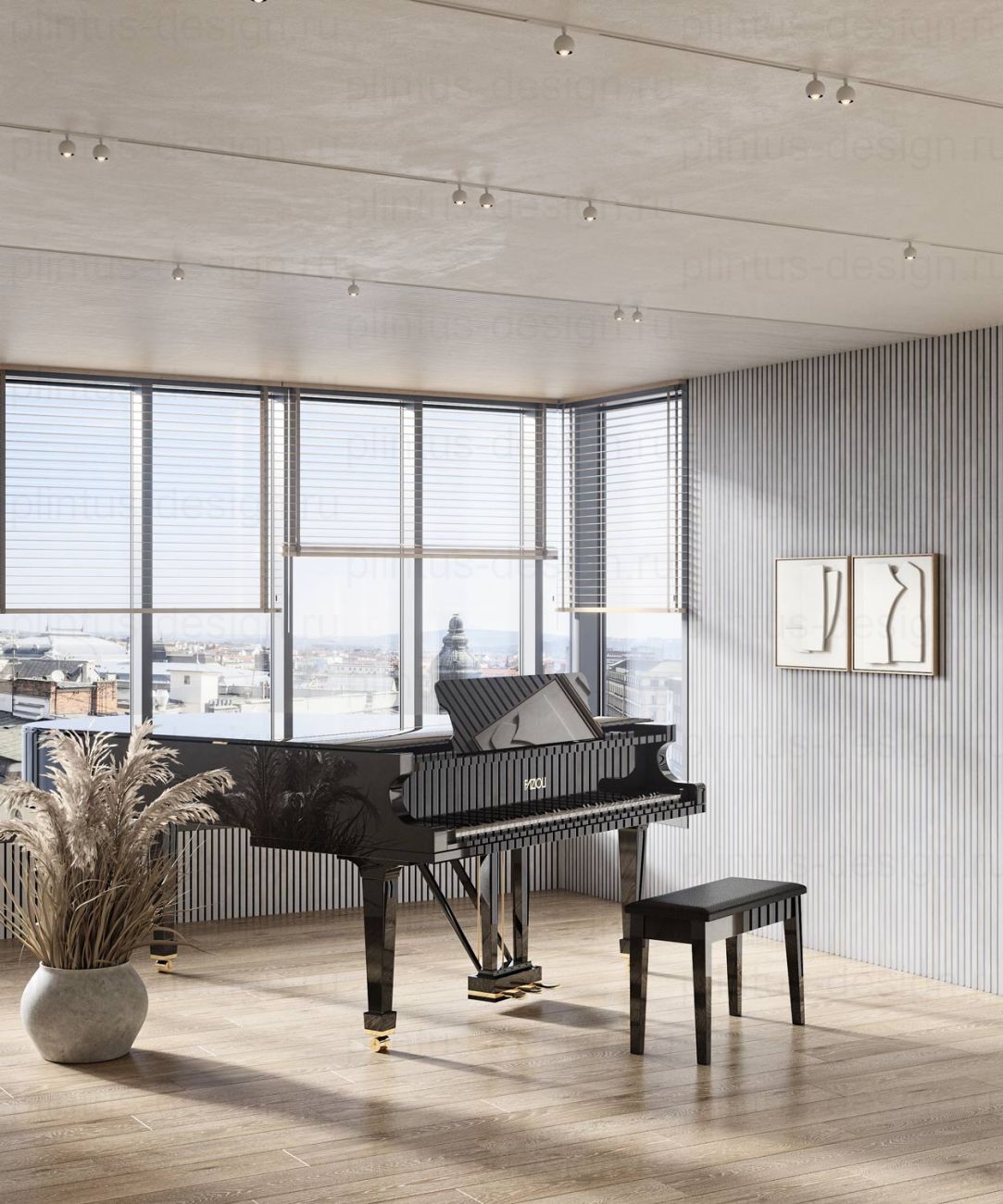 Акустическая панель, черный войлок, рейки МДФ, дуб старинный светло-серый, 600х19, 1200 мм