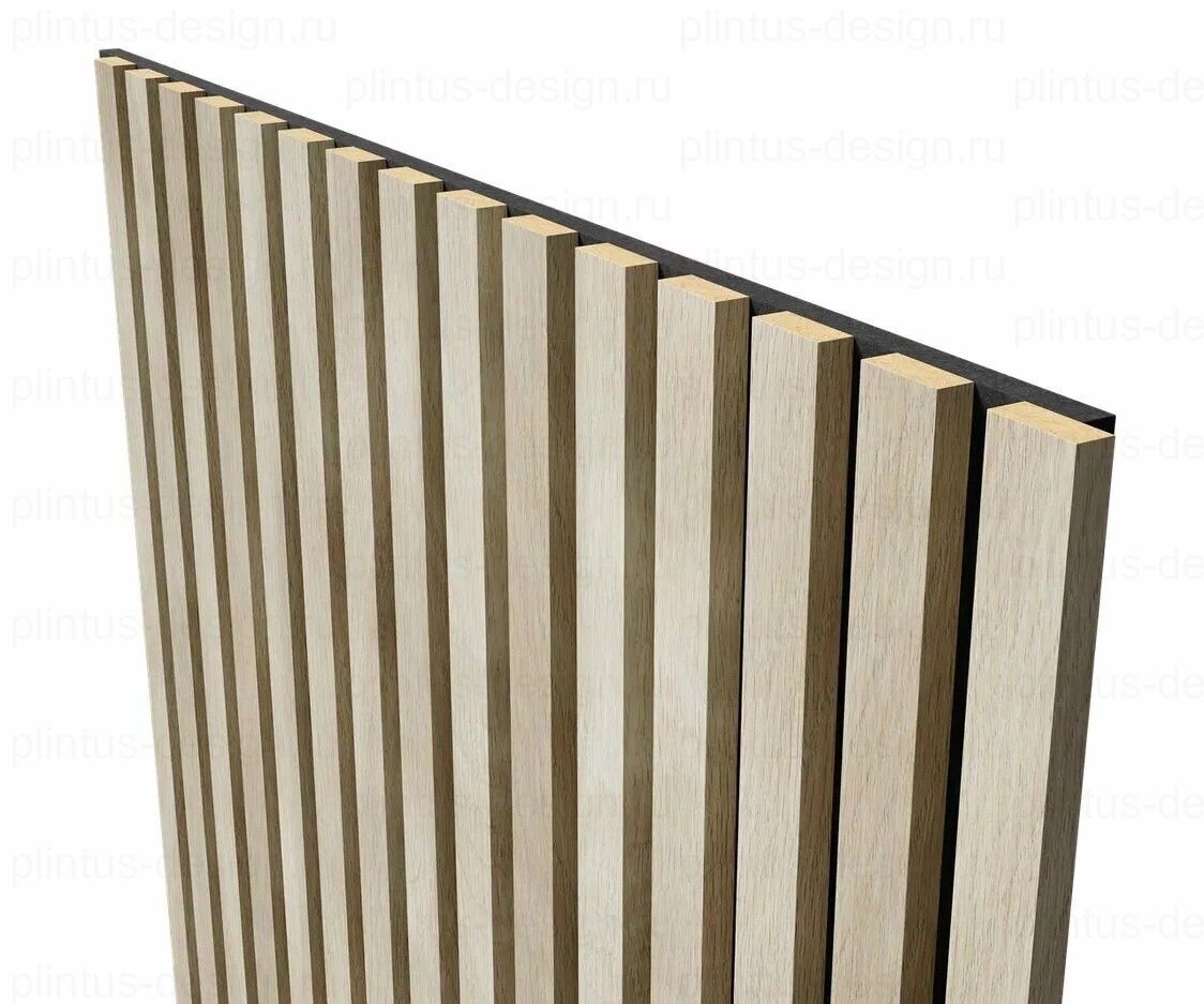 Акустическая панель, черный войлок, рейки МДФ, ясень кристалл, 600х19, 1200 мм