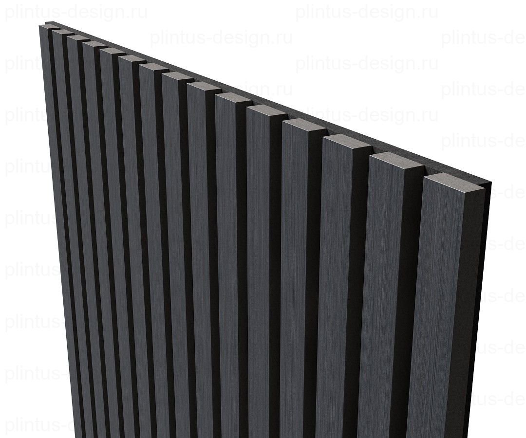 Акустическая панель, черный войлок, рейки МДФ, шпон дуб антрацит темно-серый, 600х21, 1200 мм