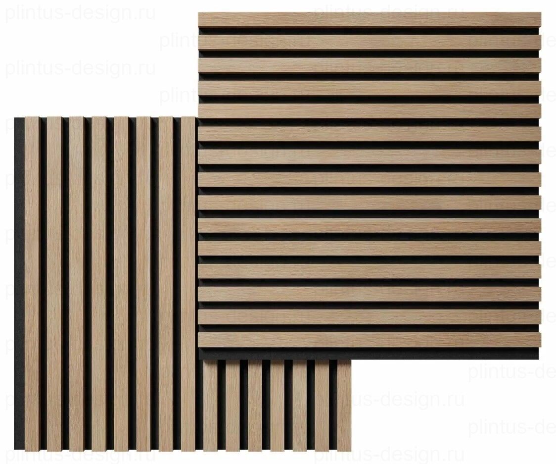 Акустическая панель, черный войлок, рейки МДФ, ясень тирамису, 600х19, 600 мм