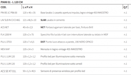 Мебель для ванной Berloni Bagno PIANI 01 - L 120 CM схема 2 Мебель для ванной Berloni Bagno PIANI 01 - L 120 CM схема 2