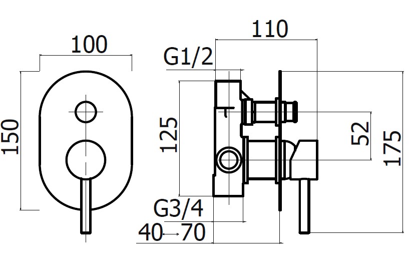 Комплект встраиваемого смесителя Plumberia Selection IXO KIT1001 для душа с внутренней частью 2 выхода ФОТО