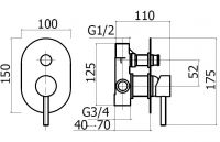 Комплект встраиваемого смесителя Plumberia Selection IXO KIT1001 для душа с внутренней частью 2 выхода схема 2