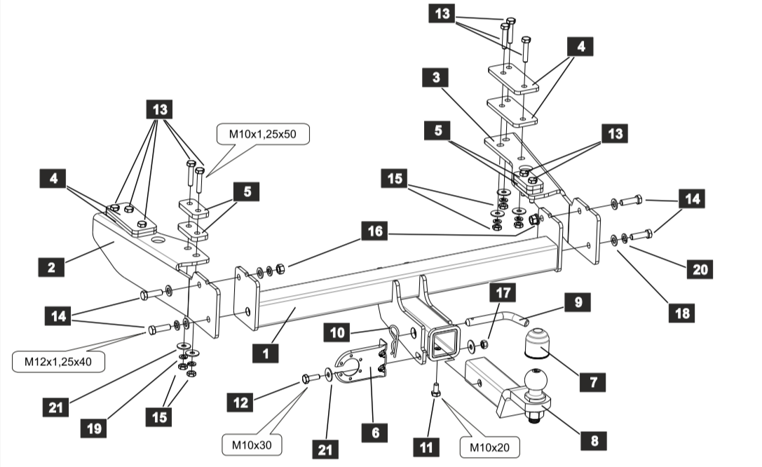 Фаркоп на ГАЗ Соболь NN 2023- (под квадрат)