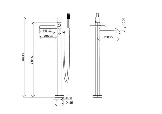 Напольный смеситель для ванны Boheme Stick 129, цвет золото схема 3