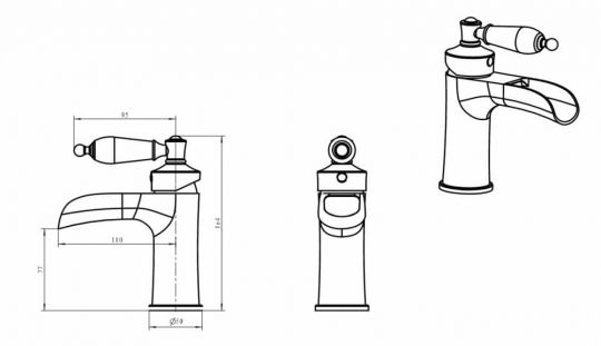Однорычажный смеситель на горизонтальную поверхность для раковины Boheme Vogue 211 схема 11