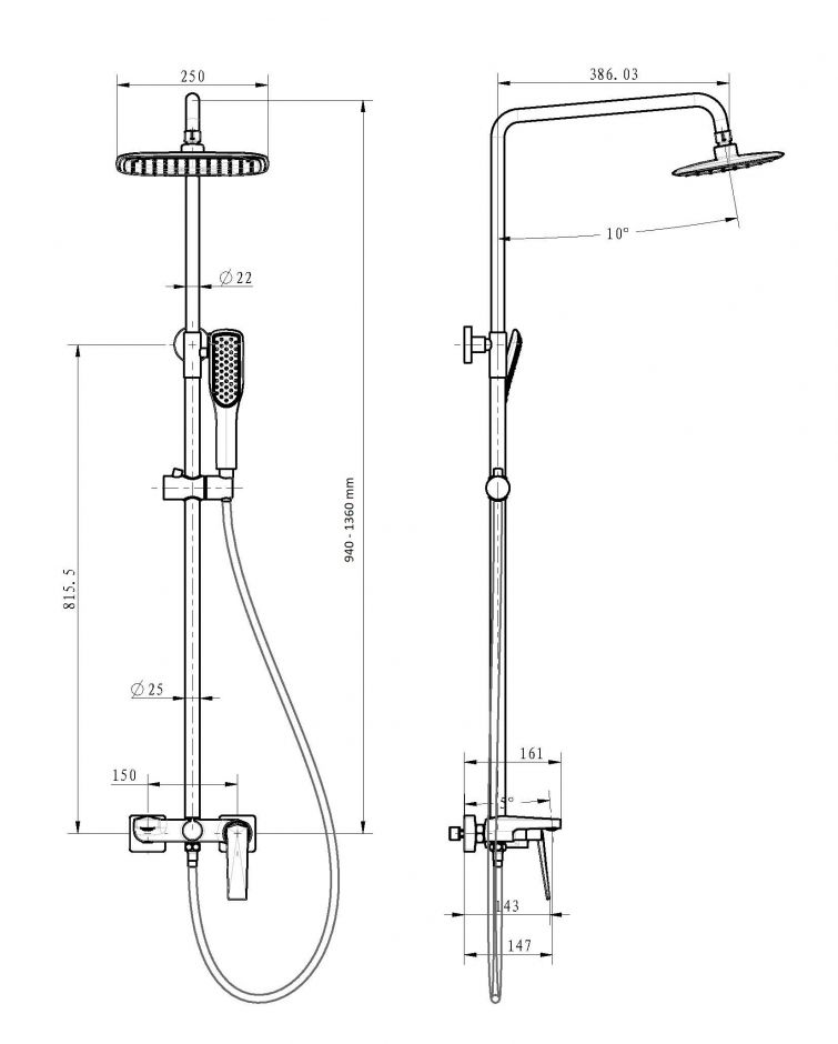 Стойка для душа со смесителем Boheme Venturo 388 ФОТО