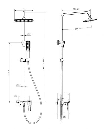Стойка для душа со смесителем Boheme Venturo 388 схема 2