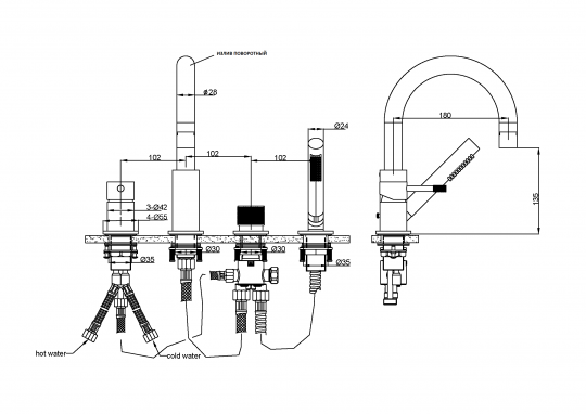 встраиваемый смеситель для ванны Boheme Uno 460 схема 9
