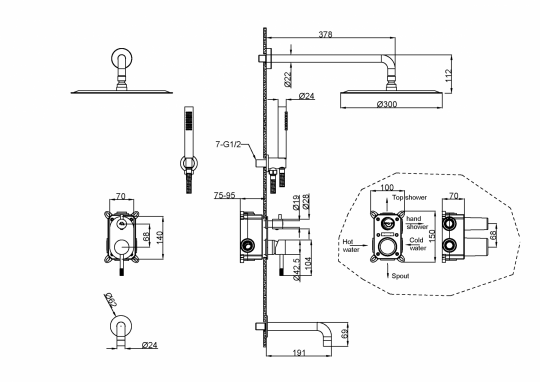 Душевая встраиваемая система Boheme Uno 464 схема 12