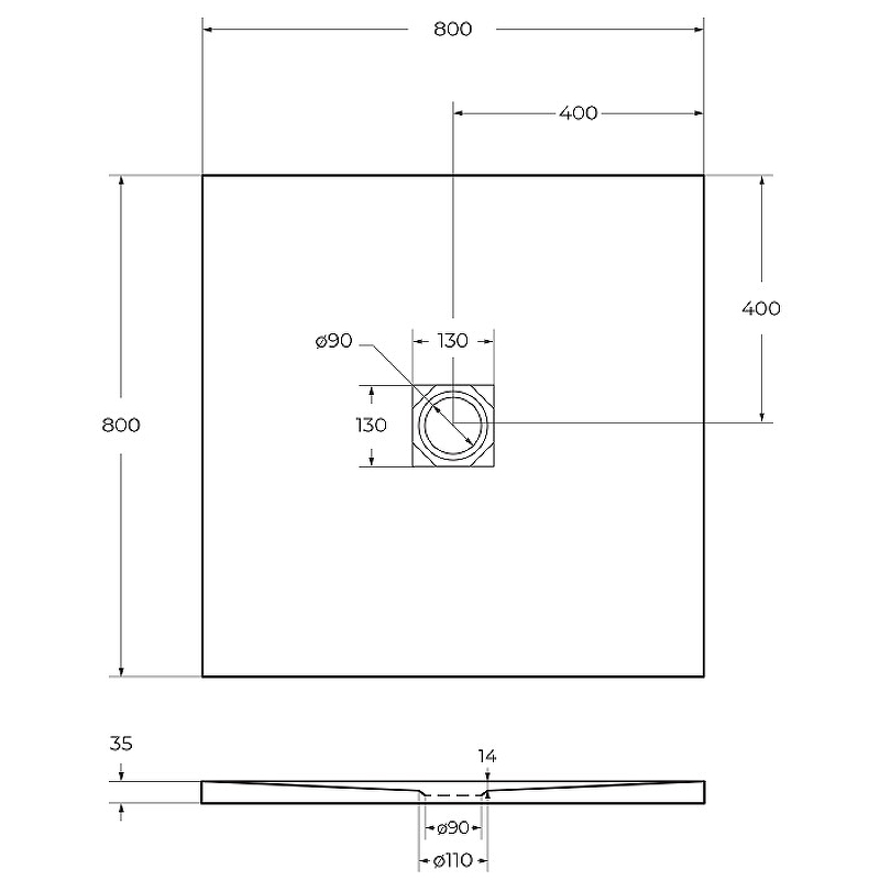 Душевой поддон из искусственного камня BelBagno Uno 80x80 TRAY-MR-UNO-A-80-35-W Белый схема 5