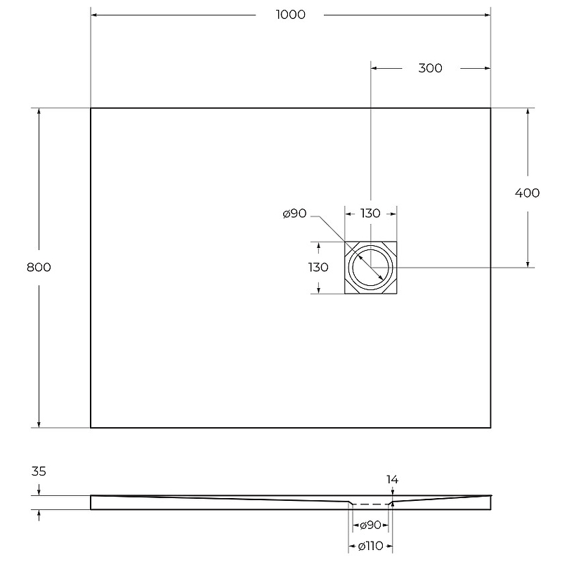 Душевой поддон из искусственного камня BelBagno Uno 100x80 TRAY-MR-UNO-AH-100/80-35-W Белый схема 5