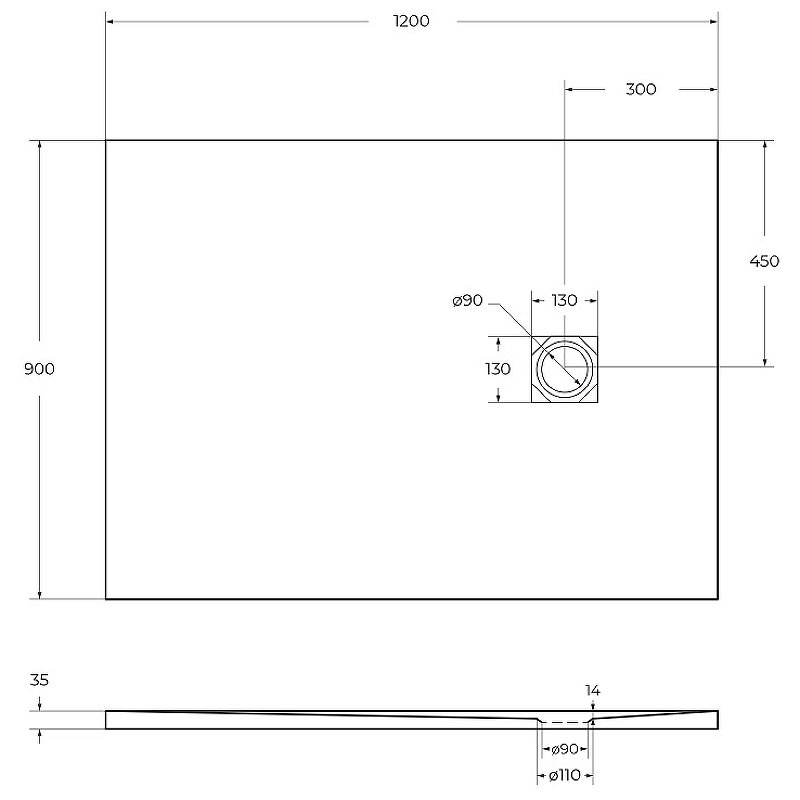 Душевой поддон из искусственного камня BelBagno Uno 120x90 TRAY-MR-UNO-AH-120/90-35-W Белый схема 5