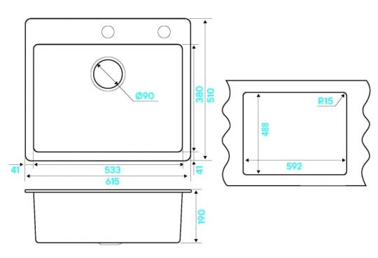 Мойка кухонная Kuchenstern TOPKERAM 60 KeraPlus 302K30 61,5х51 см схема 4