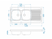 Мойка для кухни накладная Alveus CLASSIC 100 NAT-60левая в комплекте с сифоном 120х60 см схема 3