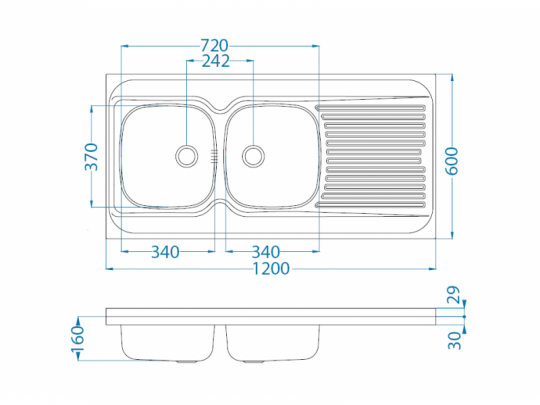 Мойка для кухни накладная Alveus CLASSIC 100 NAT-60левая в комплекте с сифоном 120х60 см схема 3