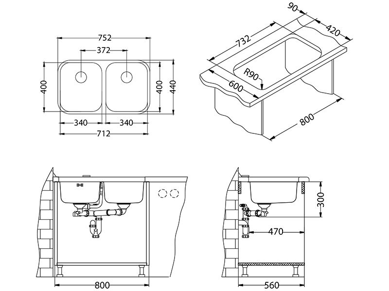 Мойка для кухни Alveus DUO 30 SAT-90 в комплекте с сифоном 75,2х44 см ФОТО