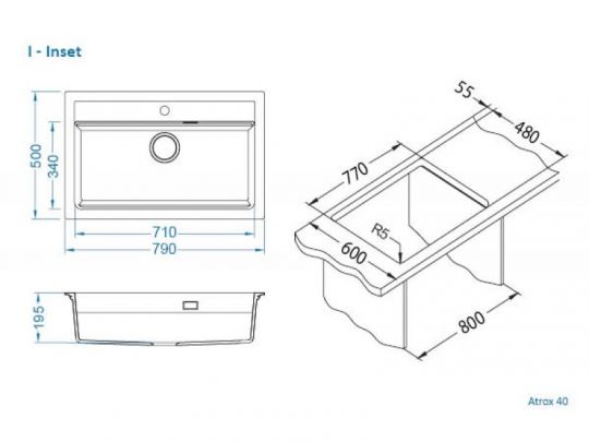 Мойка для кухни Alveus GRANITAL ATROX 40 в комплекте с сифоном 79х50 см схема 22