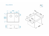 Мойка для кухни Alveus NOX 90R BRS правая в комплекте с интегрированным сифоном 58,2х44х20 см схема 4