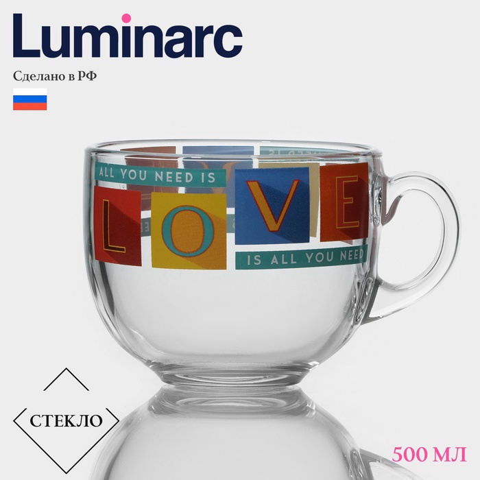 Кружка Luminarc «Джамбо», 500 мл, стекло, рисунок МИКС