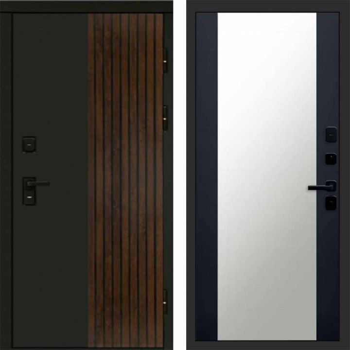 Входная дверь Termo-door Премиум винорит Форт Дуб с терморазрывом - Зеркало Черный кварц+тонировка