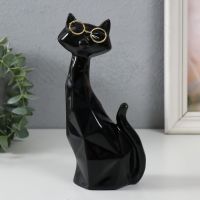 Фигурка керамика «Чёрный кот в очках, сидит», грани, 19.5?5.5?8.5 см