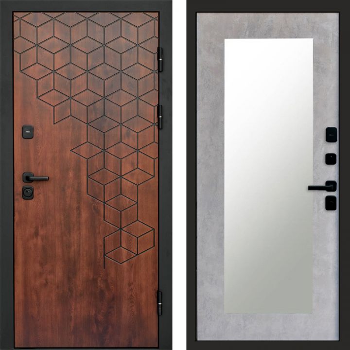 Входная дверь Termo-door Спейс Дуб патина - Зеркало триумф Бетон светлый
