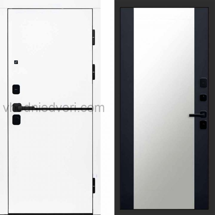Входная дверь Termo-door Тренд WHITE - Зеркало Черный кварц+тонировка