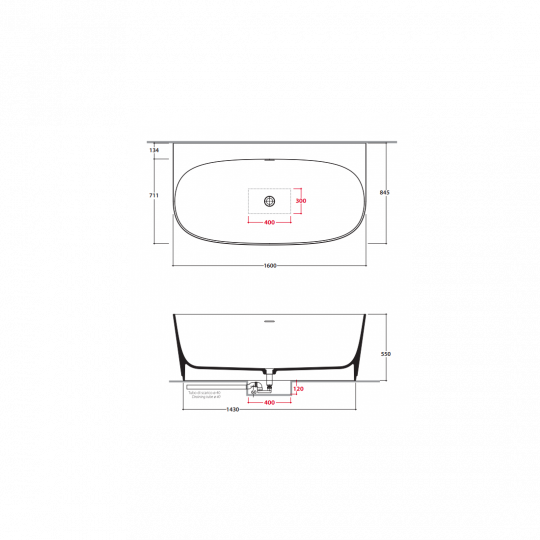 Овальная Ванна Globo Nives KOIB126 160x84,5 см схема 2