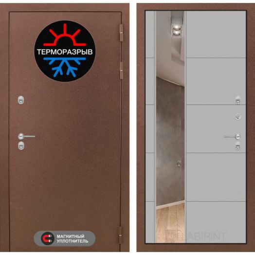 Входная дверь Лабиринт Термомагнит - 19 Зеркало Зеркало Грей софт с терморазрывом