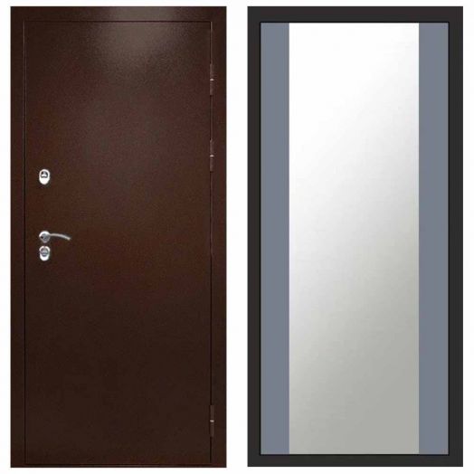 Входная дверь Termo-door Сибирь Антик медь с терморазрывом - Зеркало Грей софт