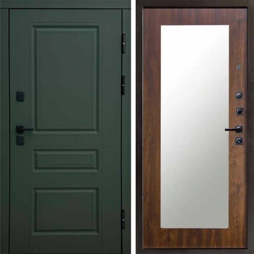 Входная дверь Termo-door Премиум винорит Орегон Грин с терморазрывом - Зеркало триумф Дуб