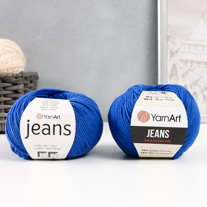 Пряжа для вязания спицами, крючком YarnArt, Jeans, 55% хлопок, 45% акрил, 160 м/50 г, (47 василёк)