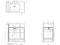 Cielo Narciso раковина 760х500х165 мм, без отверстия для смесителя, 2 намечены, чаша справа, отверстия слева для установки бокового ящика схема 2