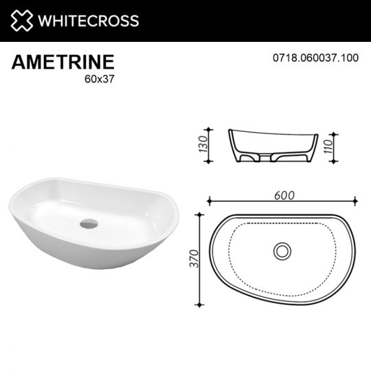 Белая глянцевая раковина WHITECROSS Ametrine 60x37 ФОТО