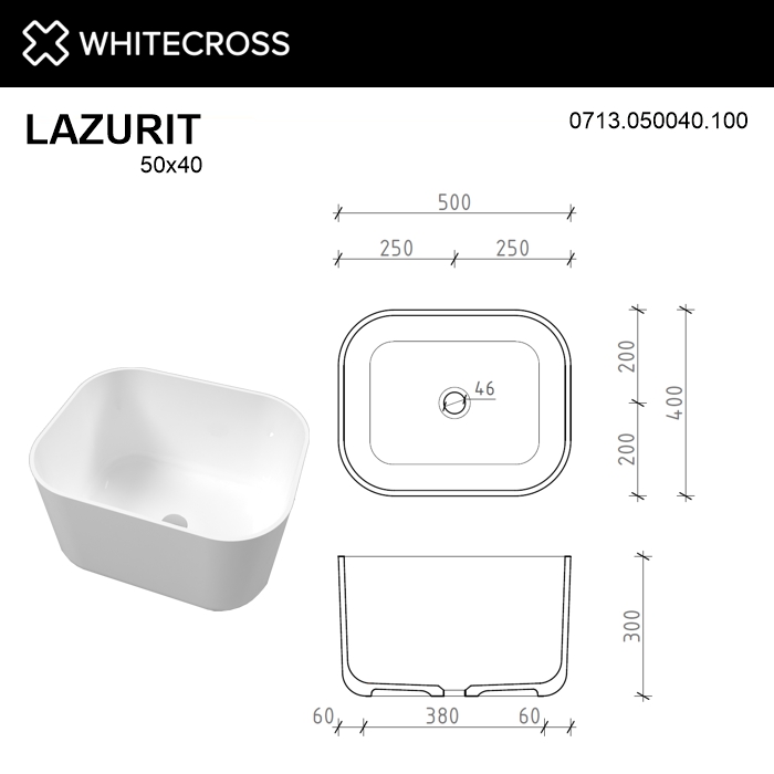 Белая глянцевая раковина WHITECROSS Lazurit 50x40 ФОТО