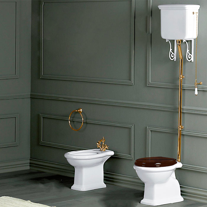 Изображение Напольный унитаз SIMAS Lante 385х58см с высоким бачком с фурнитурой золото