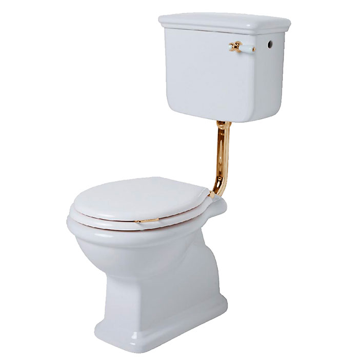 Напольный унитаз SIMAS Lante выпуск в стену 385х58см с низким бачком с фурнитурой цвета золото