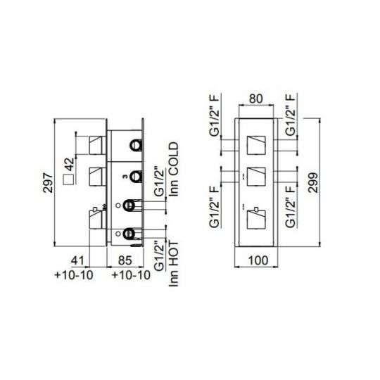 Встраиваемая часть термостатического смесителя с 2 выходами Carimali W21028 схема 2 Встраиваемая часть термостатического смесителя с 2 выходами Carimali W21028 схема 2