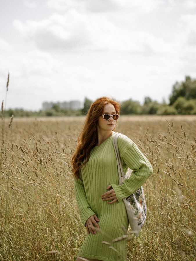 Платье вязаное лайм