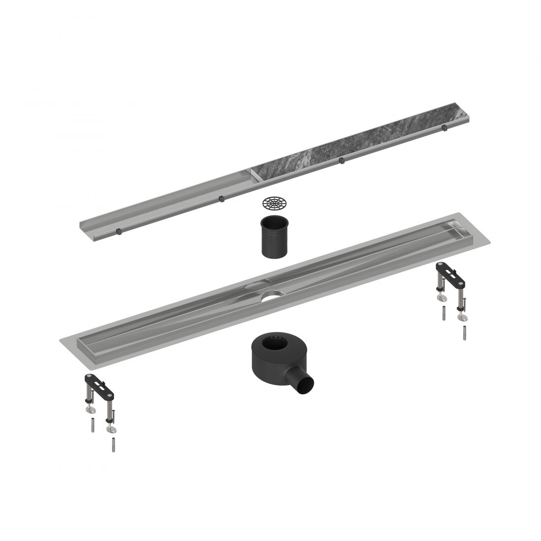 Душевой лоток TIMO Drain System 800 с двусторонней панелью plate" под плитку, Сатин (DS230208/01)"