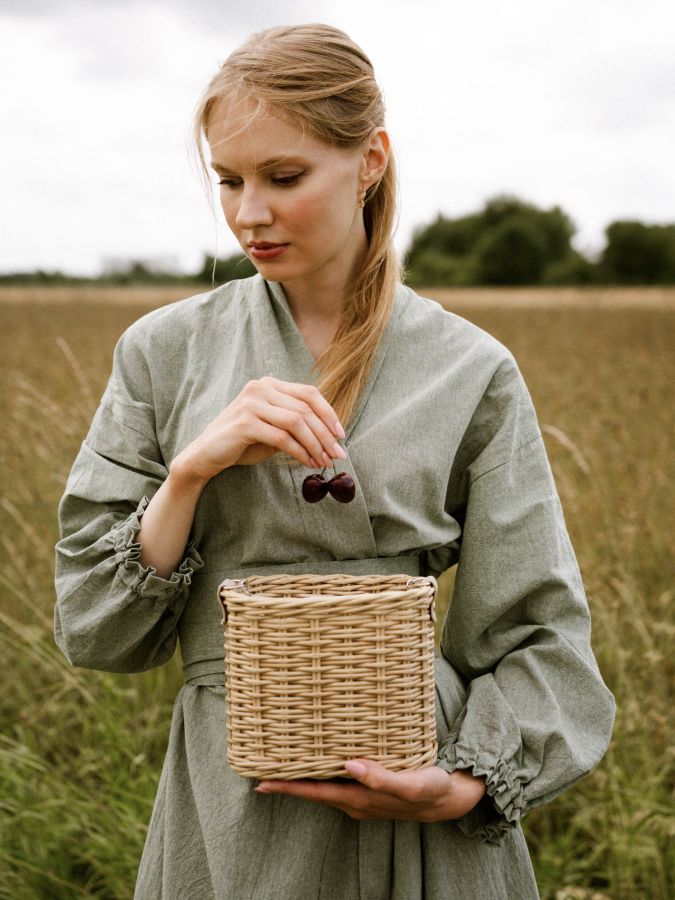 Платье кимоно зеленое из хлопка