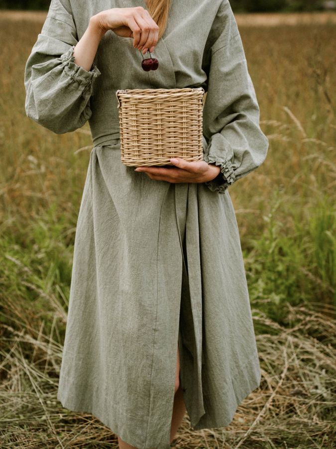 Платье кимоно зеленое из хлопка