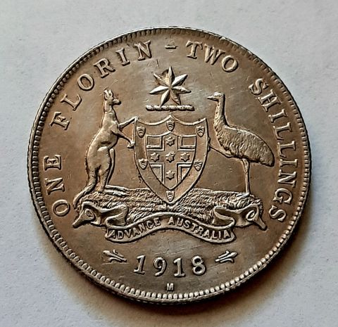 1 флорин 1918 Австралия UNC Редкий год Великобритания
